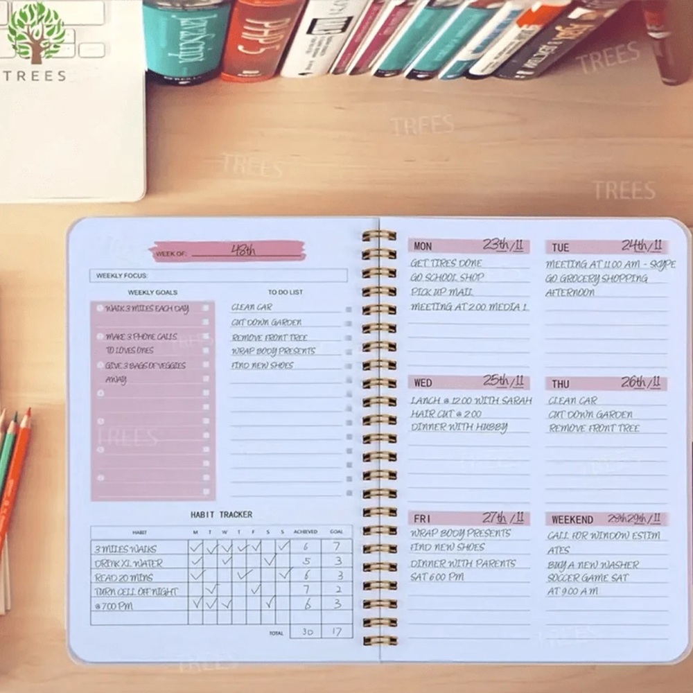🌿{Get Your Life Together} Gold & Pink Spiral Weekly Planner | Blank Undated
